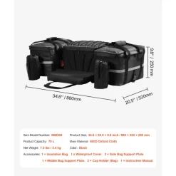 VEVOR ATV Rear Storage Bag, 54L ATV Rear Cargo Bag with 16L Cooler Insulated Bag, 600D Oxford Cloth Storage Rear Rack Seat Bag Fit Most ATVs with Rear Rack, Compatible with ATV, UTV, Can-Am Vehicles