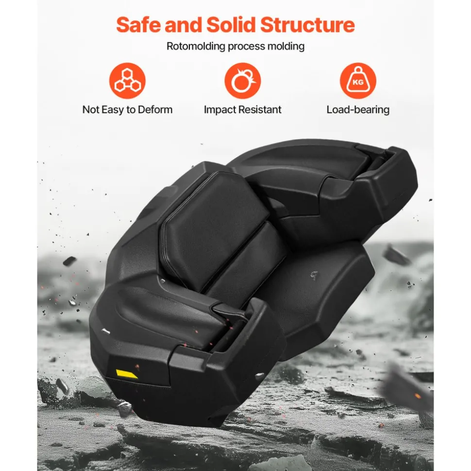 VEVOR ATV Rear Storage Box and Lounger, 95L ATV Cargo Box with Seat & Backrest, Waterproof LLDPE & Lockable Lounger Storage Box Fit Most ATVs with Rear Rack, Compatible with ATV, UTV, Can-Am Vehicles