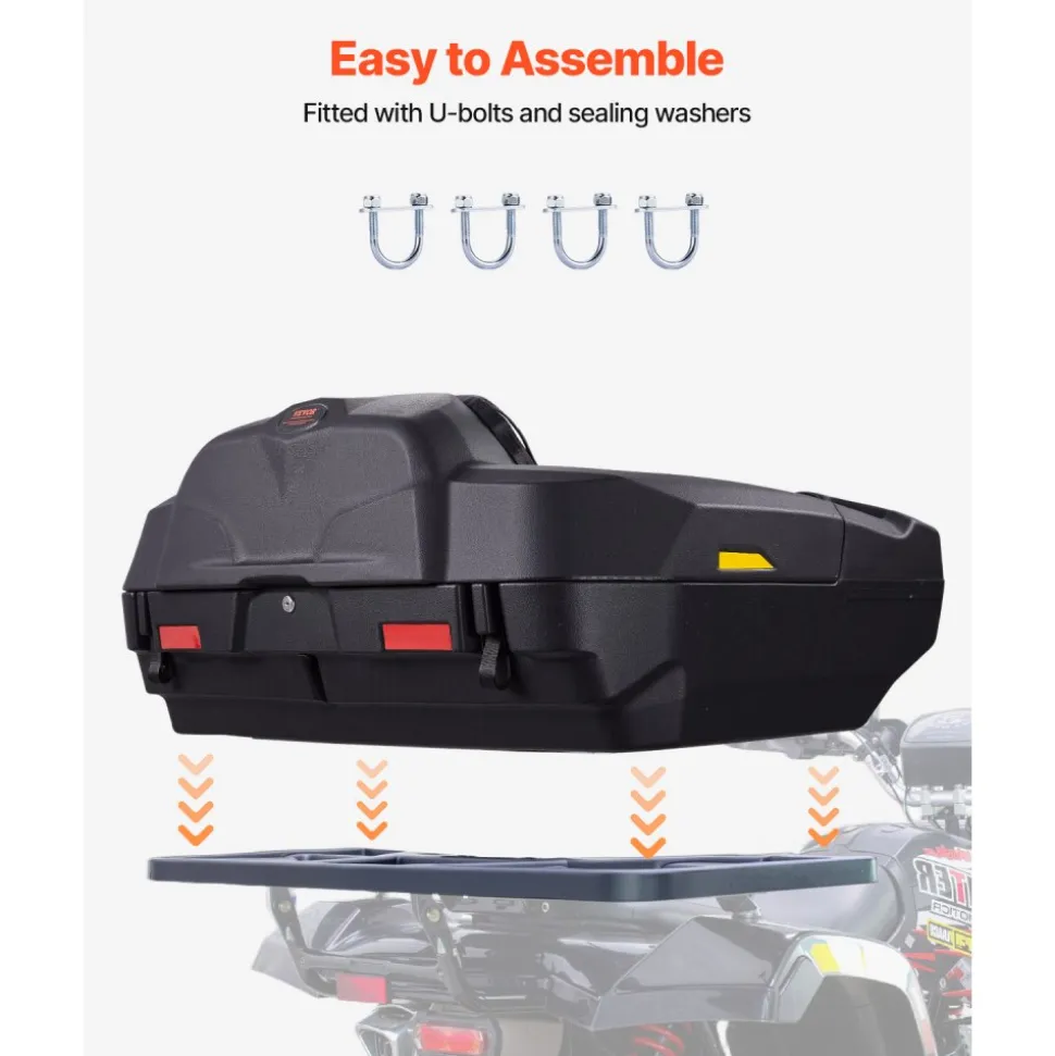 VEVOR ATV Rear Storage Box and Lounger, 95L ATV Cargo Box with Seat & Backrest, Waterproof LLDPE & Lockable Lounger Storage Box Fit Most ATVs with Rear Rack, Compatible with ATV, UTV, Can-Am Vehicles
