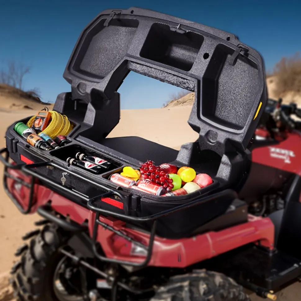 VEVOR ATV Rear Storage Box and Lounger, 95L ATV Cargo Box with Seat & Backrest, Waterproof LLDPE & Lockable Lounger Storage Box Fit Most ATVs with Rear Rack, Compatible with ATV, UTV, Can-Am Vehicles