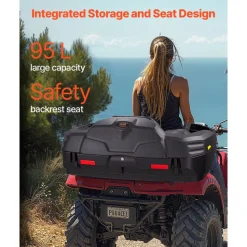 VEVOR ATV Rear Storage Box and Lounger, 95L ATV Cargo Box with Seat & Backrest, Waterproof LLDPE & Lockable Lounger Storage Box Fit Most ATVs with Rear Rack, Compatible with ATV, UTV, Can-Am Vehicles