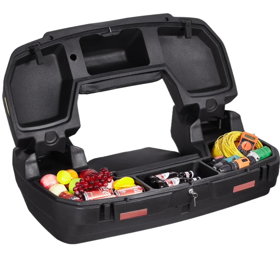VEVOR ATV Rear Storage Box and Lounger, 95L ATV Cargo Box with Seat & Backrest, Waterproof LLDPE & Lockable Lounger Storage Box Fit Most ATVs with Rear Rack, Compatible with ATV, UTV, Can-Am Vehicles