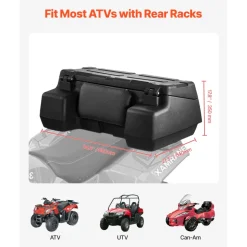 VEVOR ATV Rear Storage Box, 95L ATV Rear Cargo Box with Padded Backrest, Waterproof LLDPE and Lockable Gear Storage Box Fit Most ATVs with Rear Rack, Compatible with ATV, UTV, Can-Am Vehicles