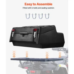 VEVOR ATV Rear Storage Box, 95L ATV Rear Cargo Box with Padded Backrest, Waterproof LLDPE and Lockable Gear Storage Box Fit Most ATVs with Rear Rack, Compatible with ATV, UTV, Can-Am Vehicles