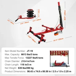 VEVOR Auto Body Frame Straightener, 6 Ton Tension Car Frame Puller, Auto Body Frame Machine with Swivel Post, Hydraulic Foot Pump, Airbag Jack and Pulling Clamp Set, for Auto Body Frame Repair