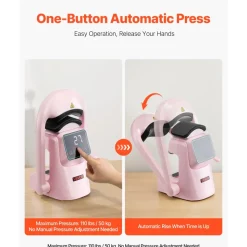 VEVOR Auto Hat Heat Press Machine, with 2pcs Interchangeable Platens, Automatic Open and Release, Touchscreen for Precise Time and Temperature Control, Heat Transfer Printing for Caps, Hats, Pink