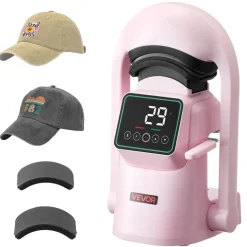VEVOR Auto Hat Heat Press Machine, with 2pcs Interchangeable Platens, Automatic Open and Release, Touchscreen for Precise Time and Temperature Control, Heat Transfer Printing for Caps, Hats, Pink