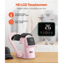 VEVOR Auto Hat Heat Press Machine, with 2pcs Interchangeable Platens, Automatic Open and Release, Touchscreen for Precise Time and Temperature Control, Heat Transfer Printing for Caps, Hats, Pink