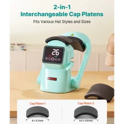 VEVOR Auto Hat Heat Press Machine, with 2pcs Interchangeable Platens, Automatic Open and Release, Touchscreen for Precise Time and Temperature Control, Heat Transfer Printing for Caps, Hats, Green