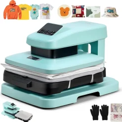 VEVOR Auto Heat Press Machine 15 x 15 inch T-Shirt Press Machine Green, Auto Release and Adjustable Pressure, Digital Display, Rapid and Even Heating, for Sublimation, Vinyl, Heat Transfer Projects