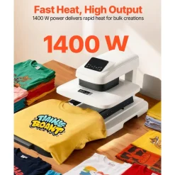 VEVOR Auto Heat Press Machine 15 x 15 inch T-Shirt Press Machine White, Auto Release and Adjustable Pressure, Digital Display, Rapid and Even Heating, for Sublimation, Vinyl, Heat Transfer Projects