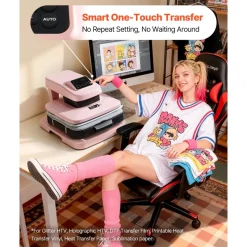 VEVOR Auto Heat Press Machine 15 x 15 inch T-Shirt Press Machine Pink, Auto Release and Adjustable Pressure, Digital Display, Rapid and Even Heating, for Sublimation, Vinyl, Heat Transfer Projects