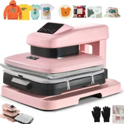 VEVOR Auto Heat Press Machine 15 x 15 inch T-Shirt Press Machine Pink, Auto Release and Adjustable Pressure, Digital Display, Rapid and Even Heating, for Sublimation, Vinyl, Heat Transfer Projects