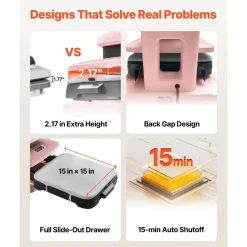 VEVOR Auto Heat Press Machine 15 x 15 inch T-Shirt Press Machine Pink, Auto Release and Adjustable Pressure, Digital Display, Rapid and Even Heating, for Sublimation, Vinyl, Heat Transfer Projects