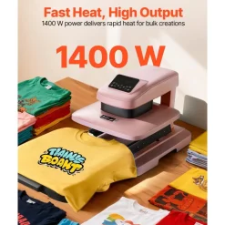 VEVOR Auto Heat Press Machine 15 x 15 inch T-Shirt Press Machine Pink, Auto Release and Adjustable Pressure, Digital Display, Rapid and Even Heating, for Sublimation, Vinyl, Heat Transfer Projects