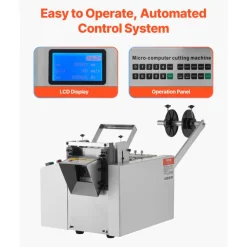 VEVOR Auto Heat-Shrink Tube Cutter, Cable Pipe Cutting Machine with 1mm-85mm Cutting Width, 0.1mm-99999.9mm Length, Automatic Tube Cutter for Heat Shrink Tube, Fiberglass Tube, Cable, Yellow Wax Tubes