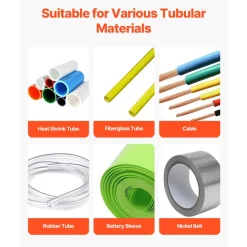 VEVOR Auto Heat-Shrink Tube Cutter, Cable Pipe Cutting Machine with 1mm-85mm Cutting Width, 0.1mm-99999.9mm Length, Automatic Tube Cutter for Heat Shrink Tube, Fiberglass Tube, Cable, Yellow Wax Tubes