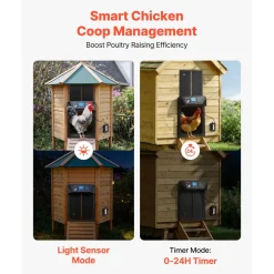 VEVOR Automatic Chicken Coop Door, DC & Battery Powered Chicken Door with LCD Display, Light Sensor, Timer & Manual Setting, Anti-Pinch Security, Durable Aluminum Alloy, Chick Run Gate Opener for Farm