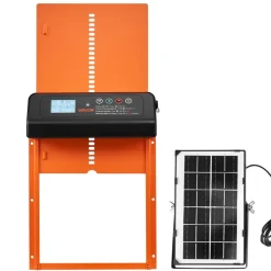 VEVOR Automatic Chicken Coop Door, Solar & Battery Powered Chicken Door with LCD Display, Remote Control, Light Sensor & Timer, Anti-Pinch Security, Aluminum Alloy Chick Run Gate Opener, Orange