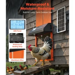 VEVOR Automatic Chicken Coop Door, Solar & Battery Powered Chicken Door with LCD Display, Remote Control, Light Sensor & Timer, Anti-Pinch Security, Aluminum Alloy Chick Run Gate Opener, Orange
