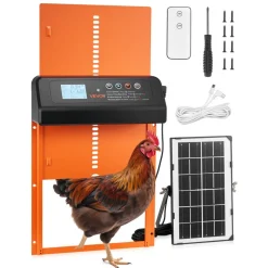 VEVOR Automatic Chicken Coop Door, Solar & Battery Powered Chicken Door with LCD Display, Remote Control, Light Sensor & Timer, Anti-Pinch Security, Aluminum Alloy Chick Run Gate Opener, Orange