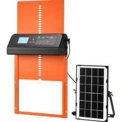 VEVOR Automatic Chicken Coop Door, Solar & Battery Powered Chicken Door with LCD Display, Remote Control, Light Sensor & Timer, Anti-Pinch Security, Aluminum Alloy Chick Run Gate Opener, Orange