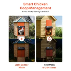 VEVOR Automatic Chicken Coop Door, Solar & Battery Powered Chicken Door with LCD Display, Remote Control, Light Sensor & Timer, Anti-Pinch Security, Aluminum Alloy Chick Run Gate Opener, Orange