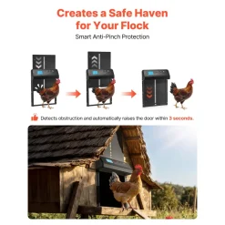 VEVOR Automatic Chicken Coop Door, Battery Powered Chicken Coop Door with Timer & Manual Setting, Anti-Pinch Security, Durable Aluminum Alloy, Auto Chick Run Gate Opener with Waterproof Sealing, Black