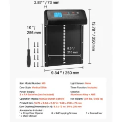VEVOR Automatic Chicken Coop Door, Battery Powered Chicken Coop Door with Timer & Manual Setting, Anti-Pinch Security, Durable Aluminum Alloy, Auto Chick Run Gate Opener with Waterproof Sealing, Black