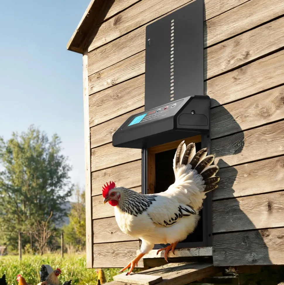 VEVOR Automatic Chicken Coop Door, Battery Powered Chicken Coop Door with Timer & Manual Setting, Anti-Pinch Security, Durable Aluminum Alloy, Auto Chick Run Gate Opener with Waterproof Sealing, Black