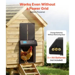 VEVOR Automatic Chicken Coop Door, Battery Powered Chicken Coop Door with Timer & Manual Setting, Anti-Pinch Security, Durable Aluminum Alloy, Auto Chick Run Gate Opener with Waterproof Sealing, Black