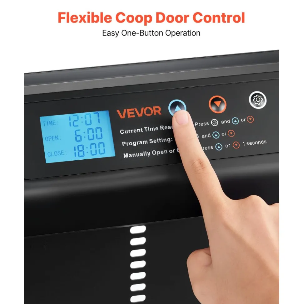 VEVOR Automatic Chicken Coop Door, Battery Powered Chicken Coop Door with Timer & Manual Setting, Anti-Pinch Security, Durable Aluminum Alloy, Auto Chick Run Gate Opener with Waterproof Sealing, Black