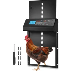 VEVOR Automatic Chicken Coop Door, Battery Powered Chicken Coop Door with Timer & Manual Setting, Anti-Pinch Security, Durable Aluminum Alloy, Auto Chick Run Gate Opener with Waterproof Sealing, Black