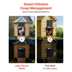 VEVOR Automatic Chicken Coop Door, Solar & Battery Powered Chicken Door with LCD Display, Remote Control, Light Sensor & Timer, Anti-Pinch Security, Aluminum Alloy Chick Run Gate Opener, Black