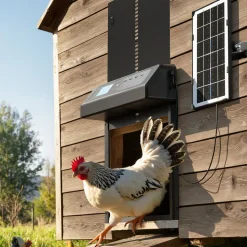 VEVOR Automatic Chicken Coop Door, Solar & Battery Powered Chicken Door with LCD Display, Remote Control, Light Sensor & Timer, Anti-Pinch Security, Aluminum Alloy Chick Run Gate Opener, Black