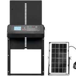 VEVOR Automatic Chicken Coop Door, Solar & Battery Powered Chicken Door with LCD Display, Remote Control, Light Sensor & Timer, Anti-Pinch Security, Aluminum Alloy Chick Run Gate Opener, Black
