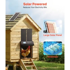 VEVOR Automatic Chicken Coop Door, Solar & Battery Powered Chicken Door with LCD Display, Remote Control, Light Sensor & Timer, Anti-Pinch Security, Aluminum Alloy Chick Run Gate Opener, Black