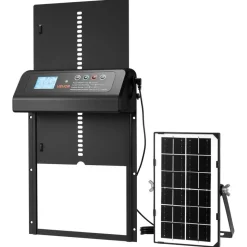 VEVOR Automatic Chicken Coop Door, Solar & Battery Powered Chicken Door with LCD Display, Remote Control, Light Sensor & Timer, Anti-Pinch Security, Aluminum Alloy Chick Run Gate Opener, Black