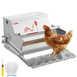 VEVOR Automatic Chicken Feeder, 40 lbs Capacity, Rainproof Treadle Poultry Feeder with Lockable Lid, No Waste, Galvanized Steel Construction, Outdoor Use, for Chicken, Bantams, Poultry, Pheasants