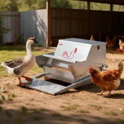 VEVOR Automatic Chicken Feeder, 40 lbs Capacity, Rainproof Treadle Poultry Feeder with Lockable Lid, No Waste, Galvanized Steel Construction, Outdoor Use, for Chicken, Bantams, Poultry, Pheasants