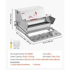 VEVOR Automatic Chicken Feeder, 40 lbs Capacity, Rainproof Treadle Poultry Feeder with Lockable Lid, No Waste, Galvanized Steel Construction, Outdoor Use, for Chicken, Bantams, Poultry, Pheasants