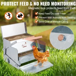 VEVOR Automatic Chicken Feeder, 25 lbs Capacity Feeds 10 Chickens up to 11 Days, Galvanized Steel Poultry Feeder