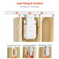 VEVOR Automatic Curtain Opener, APP and Remote Control, Hub Included, Electric Smart Curtain Opener Compatible with Alexa and Google Home, Timed Opening and Closing, for U-shaped/I-shaped Rails