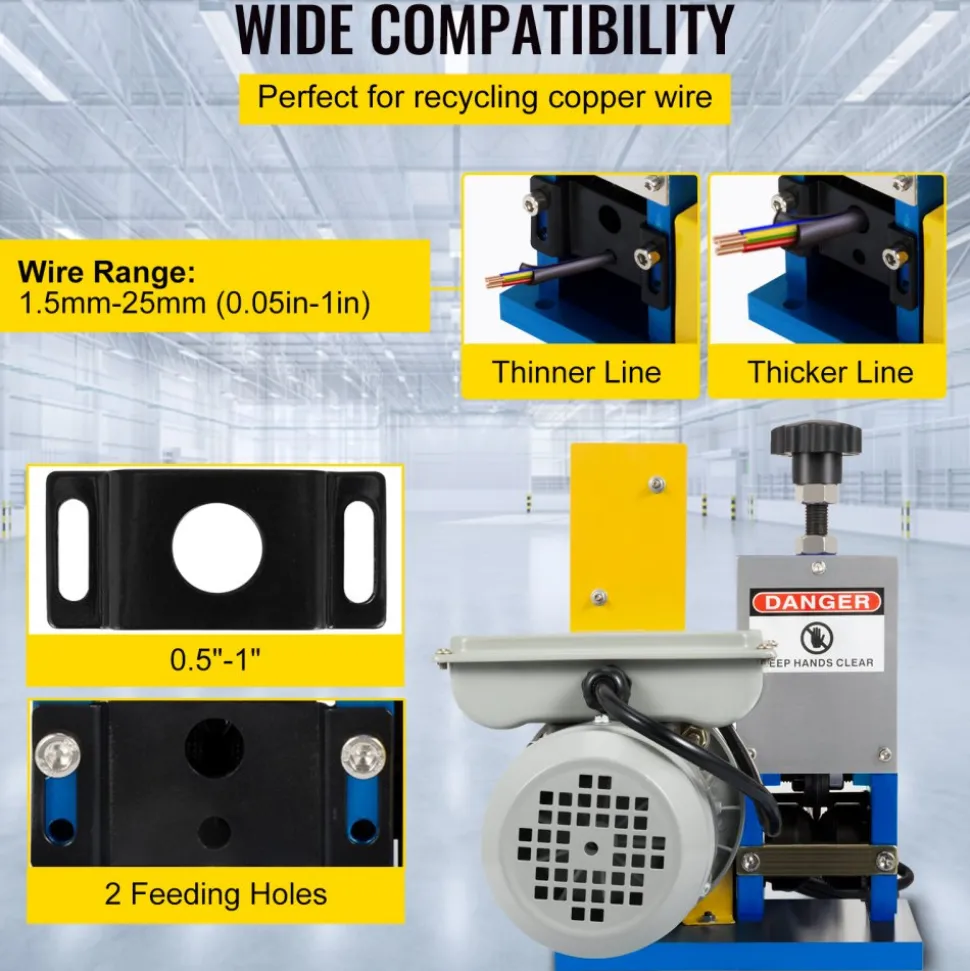 VEVOR Automatic Electric Wire Stripping Machine 0.05"-0.98",Portable Dark Blue Wire Stripper, Wire Stripping Machine Tool for Scrap Copper Recycling (Dark Blue)