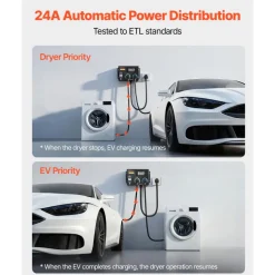 VEVOR Automatic EV Charging Switch, NEMA 14-30, Splitter Switch for Dryer & EV Charger, 24A Max 240V Smart Power Distribution with Circuit Breaker, Real-Time Display, for EVs, Ovens, Dishwashers, ETL