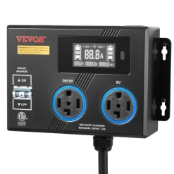 VEVOR Automatic EV Charging Switch, NEMA 14-30, Splitter Switch for Dryer & EV Charger, 24A Max 240V Smart Power Distribution with Circuit Breaker, Real-Time Display, for EVs, Ovens, Dishwashers, ETL