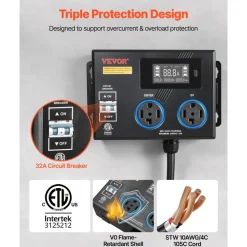 VEVOR Automatic EV Charging Switch, NEMA 14-30, Splitter Switch for Dryer & EV Charger, 24A Max 240V Smart Power Distribution with Circuit Breaker, Real-Time Display, for EVs, Ovens, Dishwashers, ETL