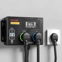 VEVOR Automatic EV Charging Switch, NEMA 14-30, Splitter Switch for Dryer & EV Charger, 24A Max 240V Smart Power Distribution with Circuit Breaker, Real-Time Display, for EVs, Ovens, Dishwashers, ETL