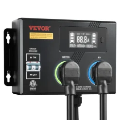 VEVOR Automatic EV Charging Switch, NEMA 14-30, Splitter Switch for Dryer & EV Charger, 24A Max 240V Smart Power Distribution with Circuit Breaker, Real-Time Display, for EVs, Ovens, Dishwashers, ETL