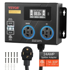 VEVOR Automatic EV Charging Switch, NEMA 14-30, Splitter Switch for Dryer & EV Charger, 24A Max 240V Smart Power Distribution with Circuit Breaker, Real-Time Display, for EVs, Ovens, Dishwashers, ETL